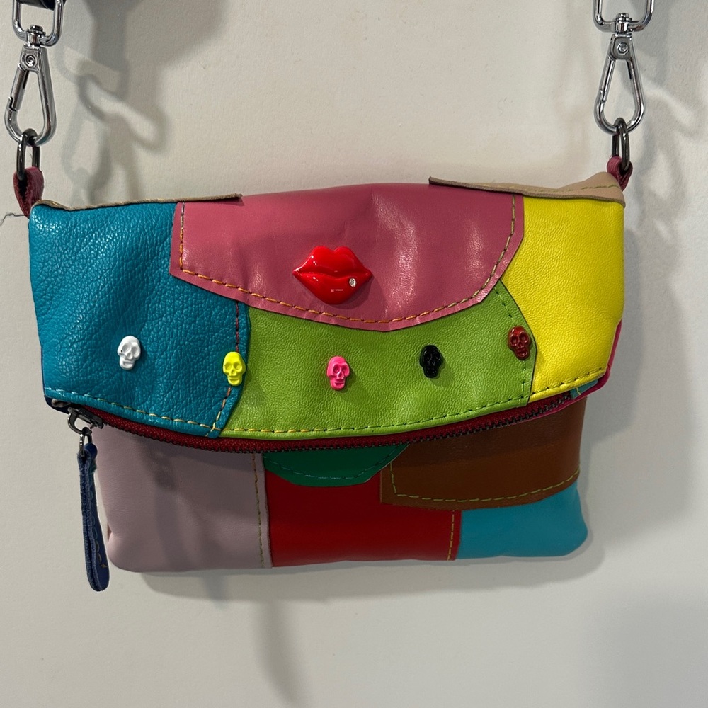 Les Boerlb France Colorblock Patchwork Leather Crossbody Bag - Multicolor